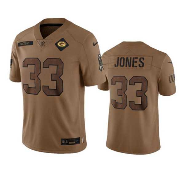 Mens Green Bay Packers #33 Aaron Jones Brown 2023 Salute To Service Limited Jersey->green bay packers->NFL Jersey
